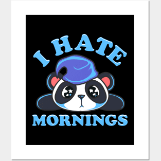 Cute & Funny I Hate Mornings Lazy Sleepy Panda Posters and Art